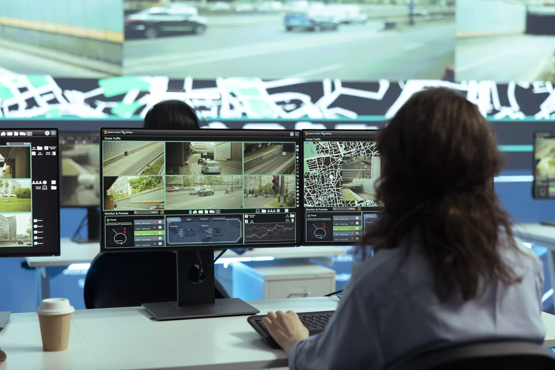 Security operator monitoring classified alerts from an AI surveillance system