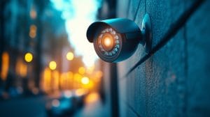 Close-up of a security camera lens and housing — checking a Hikvision camera is genuine