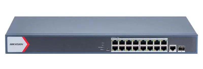 Hikvision 16-port Gigabit PoE switch — an accessory that is rarely inspected for authenticity