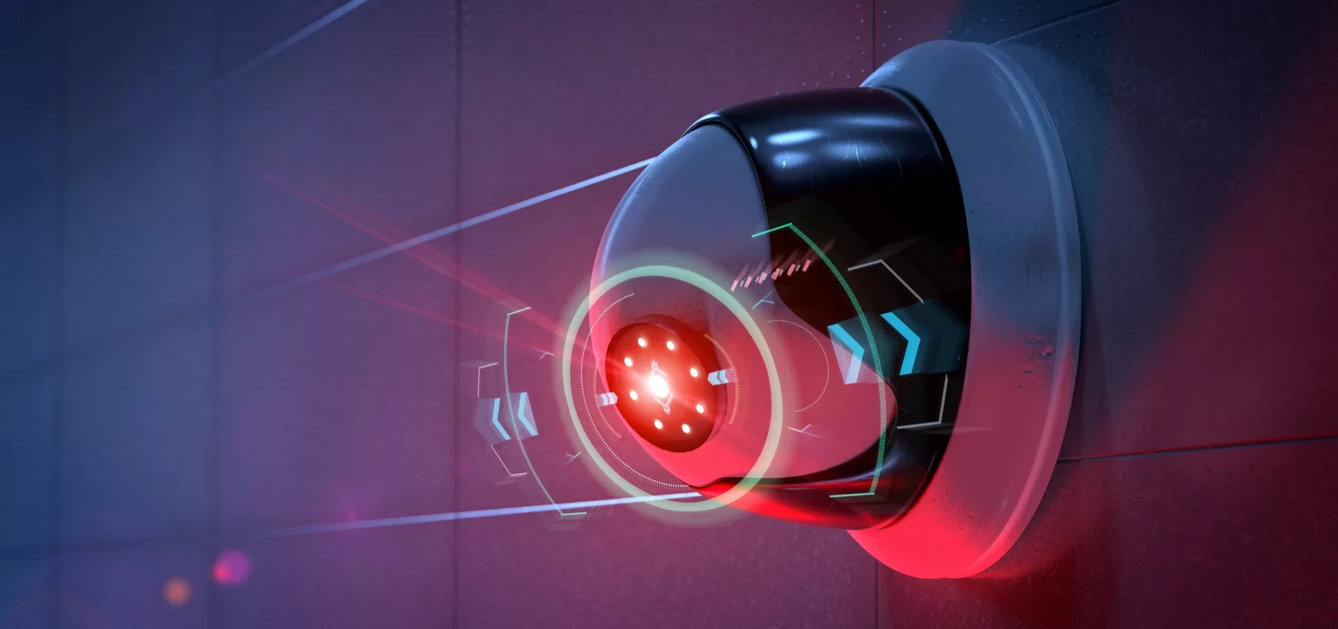 Security camera targeting a detected intrusion – 3d rendering AI-powered surveillance camera detecting and tracking an intrusion